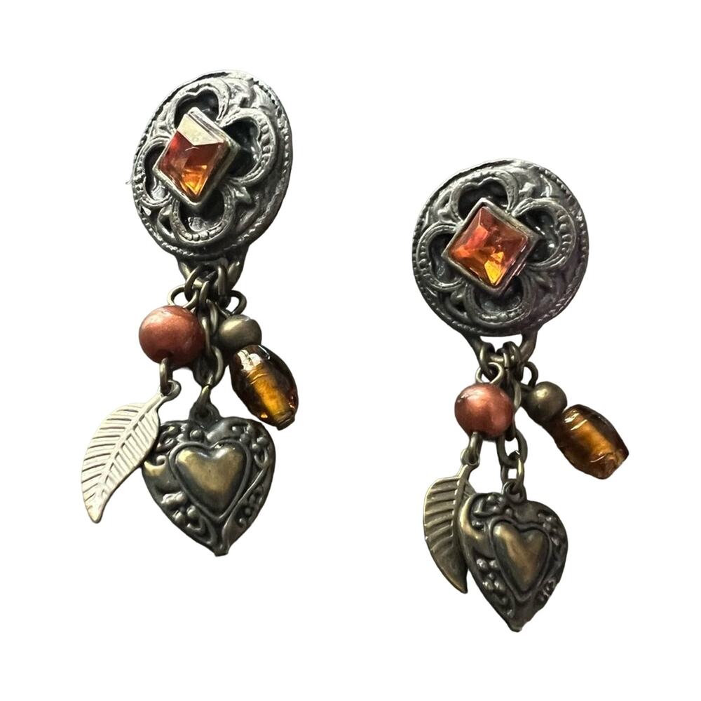 Feather & Heart Dangle Earrings